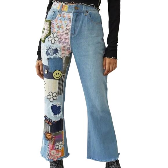 BDG Urban Outfitters High Waist Flare Jeans Patch Crochet, Size 30, New with Tag - Picture 4 of 16